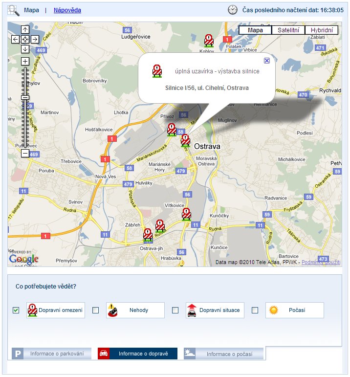 Dopravní informace v mapě